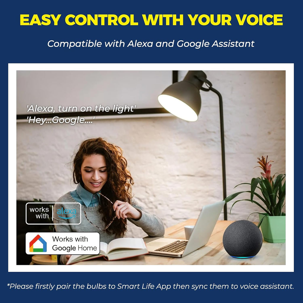 Smart Light Bulb 100W Compatible with Alexa/Google Home, 1PC