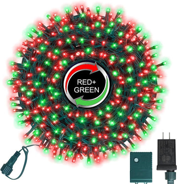 500 LED Red & Green String Lights, 46ft 16 Modes Plug in Christmas Lights, Waterproof Connectable Color Changing