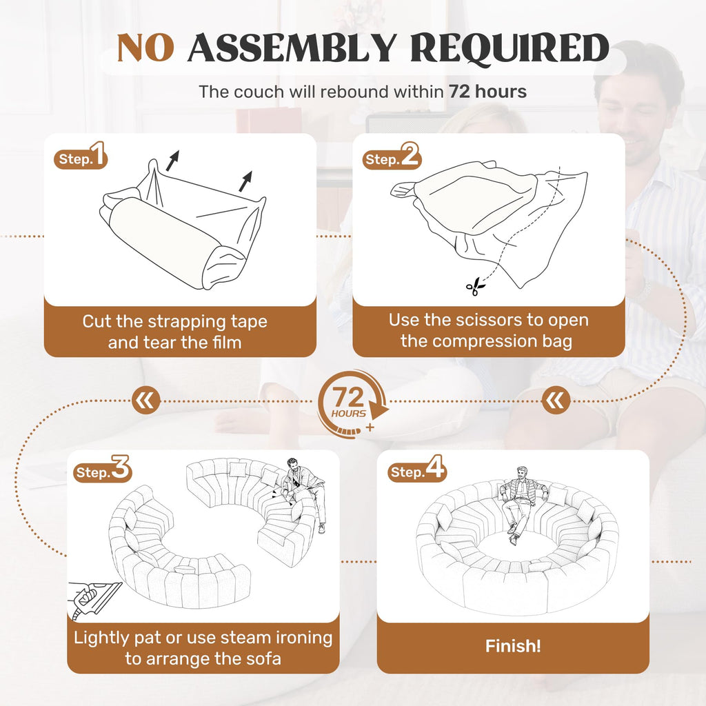 Oversized Curved Cloud Couch, 8 Seater Modern Round Modular Sectional Sofa, Convertible Boneless Couches, No