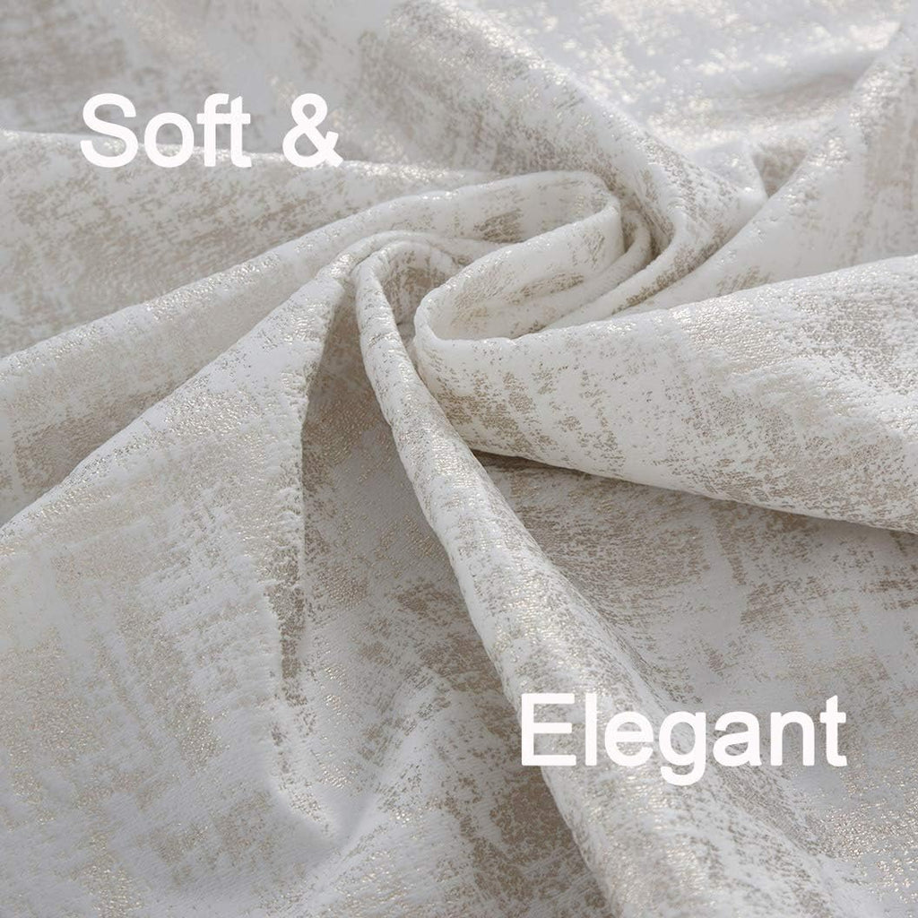 White Soft Velvet Curtains 95 Inch Length Luxury Bedroom Curtains Gold Foil Print Window Treatments for Living Room