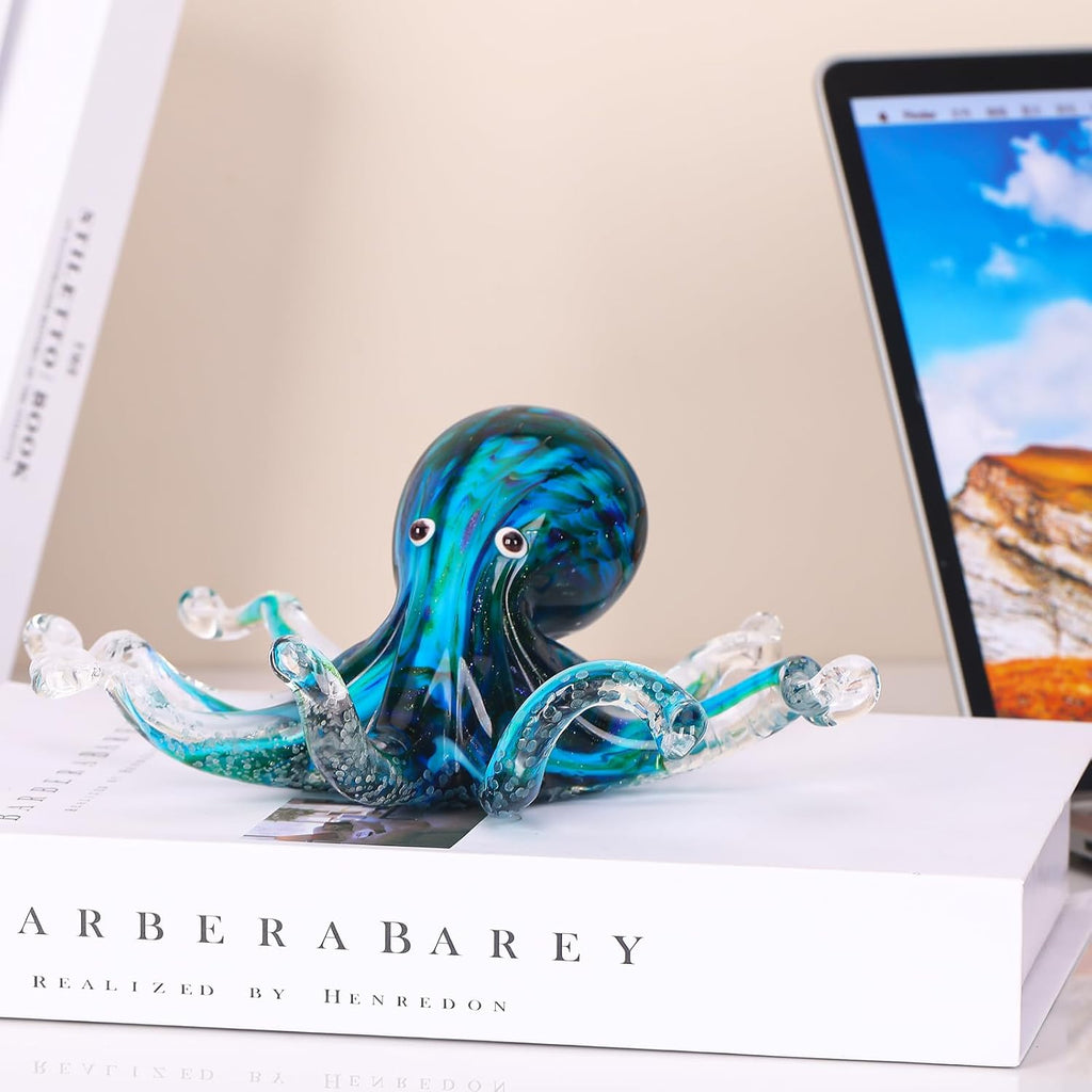 Glass Octopus Statue Home Decor, Hand Blown Glass Decor Ocean Figurines Octopus Sculpture, Murano Art Office Desk