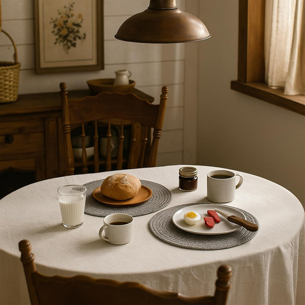 Round Woven Placemats 13.5 Inches Heat Resistant Placemats Farmhouse Cotton Rope Braided Place Mats for Dining - Set of 8