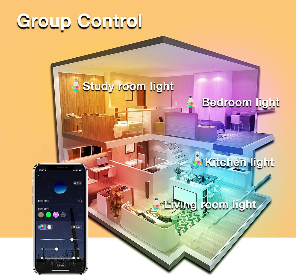 Smart Light Bulbs, RGBCW Wi-Fi Color Changing Led Bulbs Compatible with Alexa & Google Home Assistant, A19 E26 9W