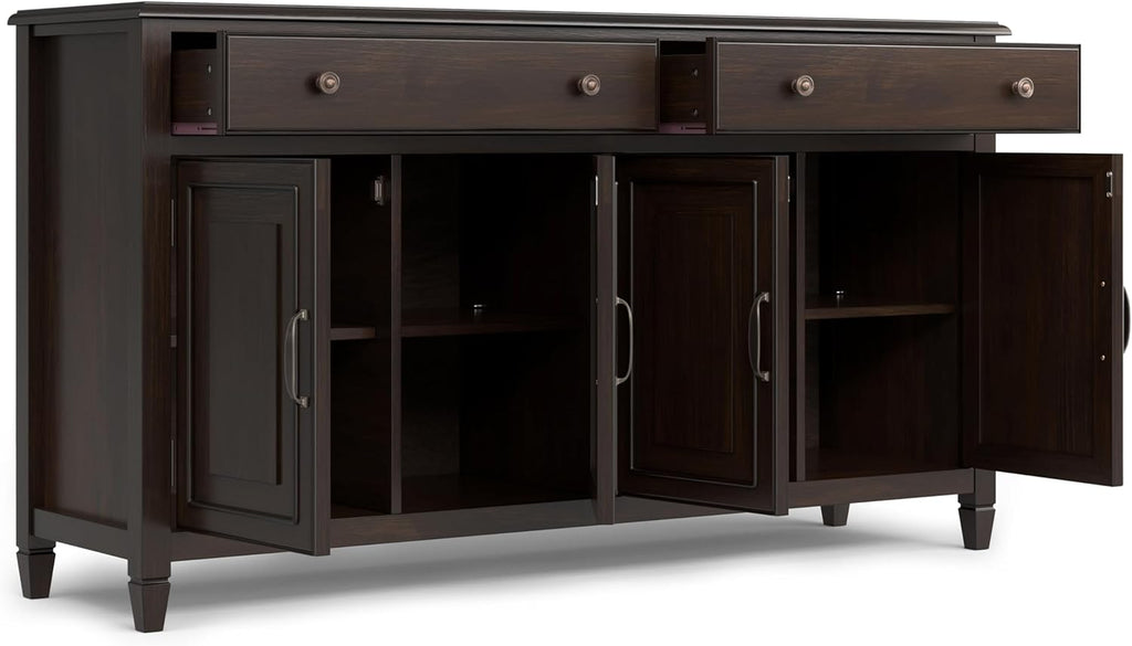 Connaught Buffet - 67 inch Wide Solid Wood 4 Door Sideboard Cabinet in Dark Chestnut Brown