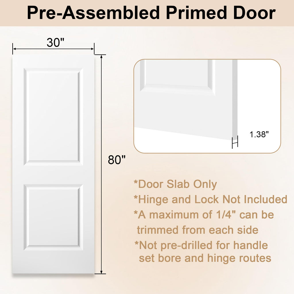 30"x80" Raised 2-Panel Square Smooth White Primed Interior Door Slab