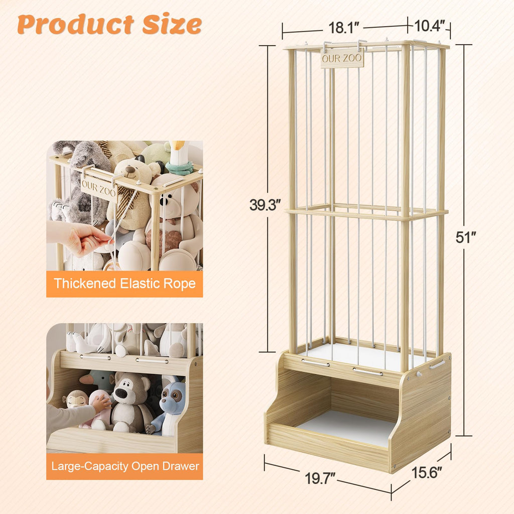 Stuffed Animal Storage Organizer, Wood Stuffed Animal Zoo with Toy chest