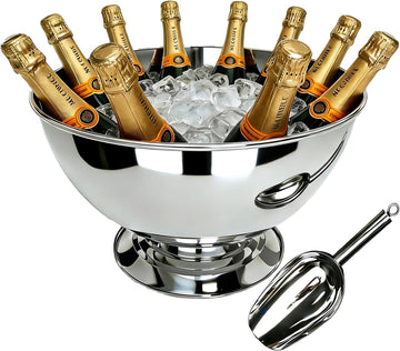 Stainless Steel Champagne Bucket with Scoop, 15.3" Large Capacity Ice Bucket with Detachable Base, Mirror Polished
