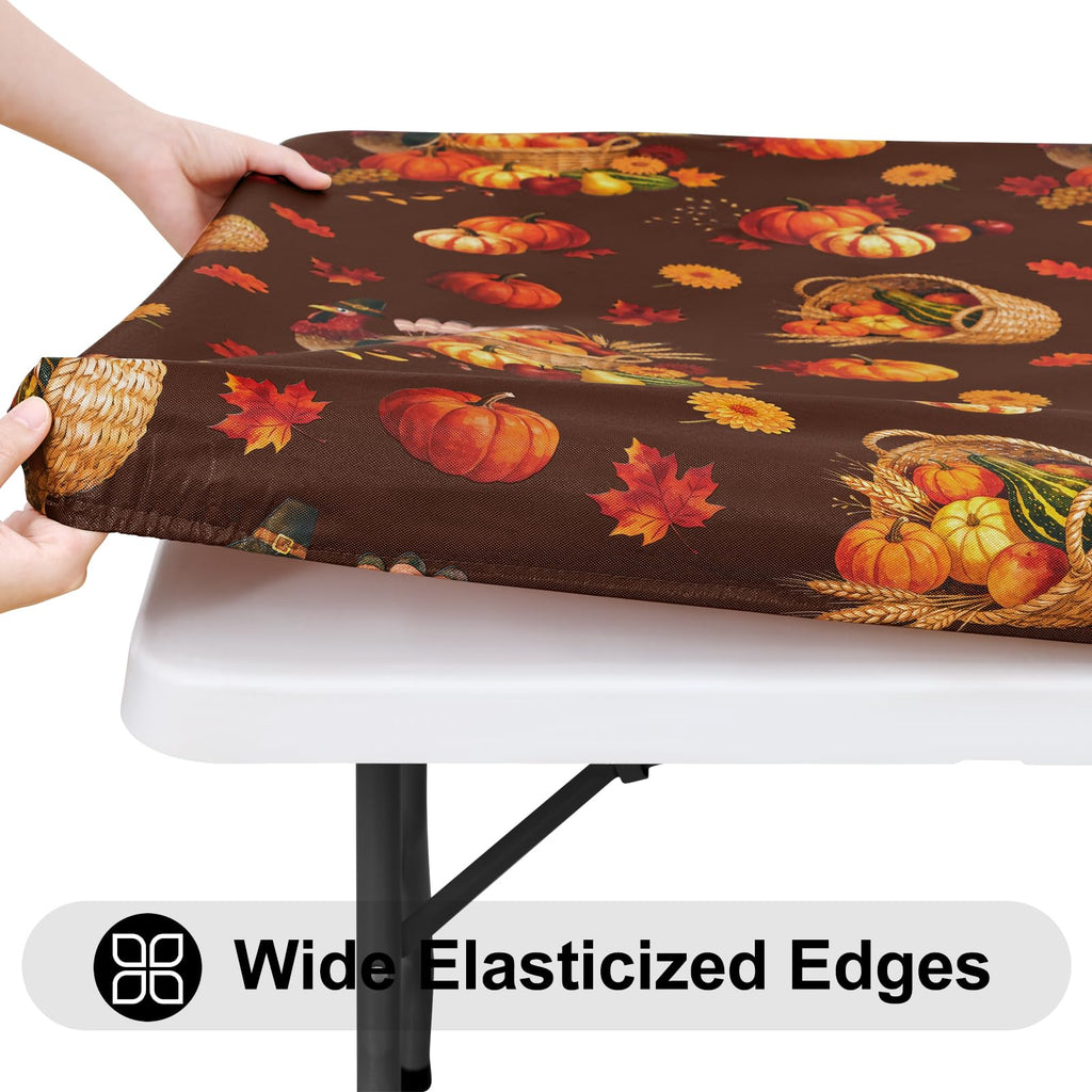 Thanksgiving Fitted Table Cover, Flannel Backed Vinyl Tablecloth