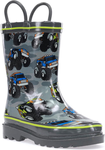 Chief Boys Waterproof Printed Rain Boot with Easy Pull On Handles