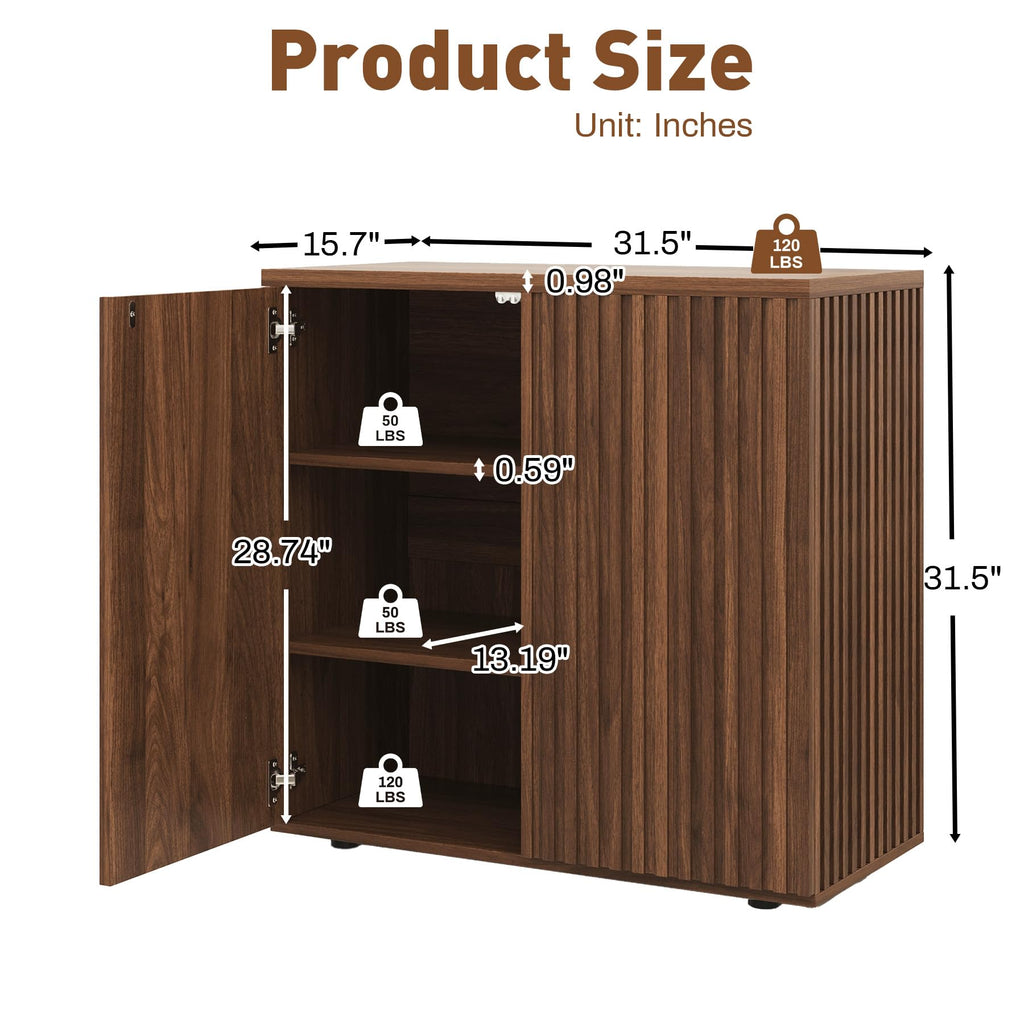 94.5" Fluted Sideboard Cabinet with Storage, Buffet Credenza, Walnut