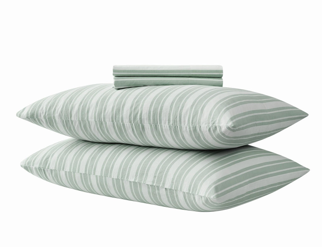 Wide Ticking Stripe Green 4 Piece Sheet Set