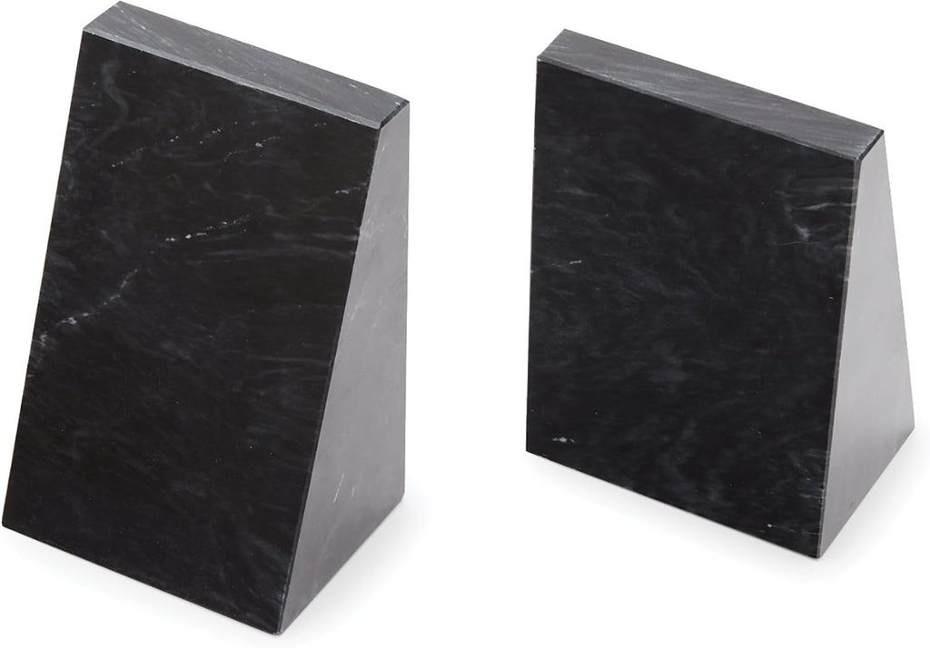 Natural Polished Marble Bookends, Black, Set of 2 Heavy Book Ends | 100% Beautiful Natural Marble Decorative Bookends