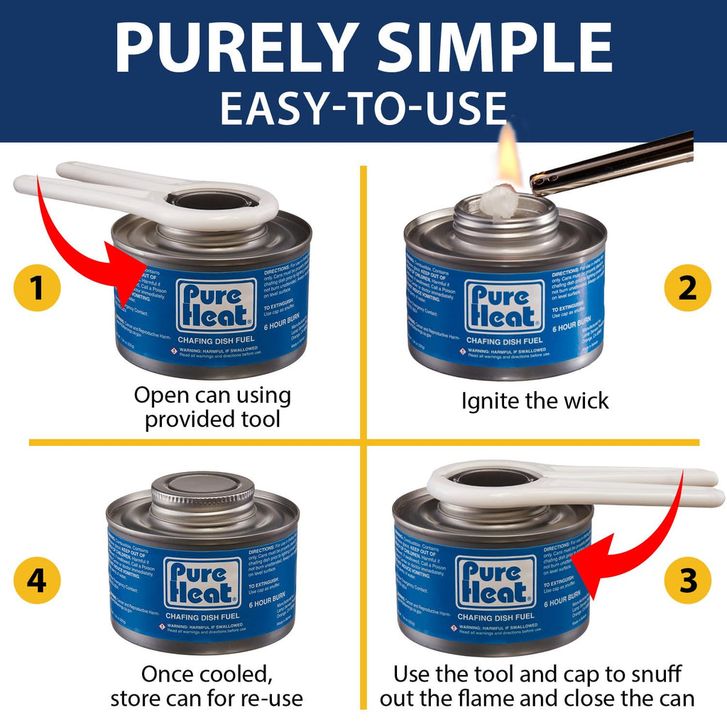 6-Hour Chafing Fuel Cans (12 Pack) - Resealable Burner Fuel - Food Warmer Cans for Chafing Dishes - Canned Heat