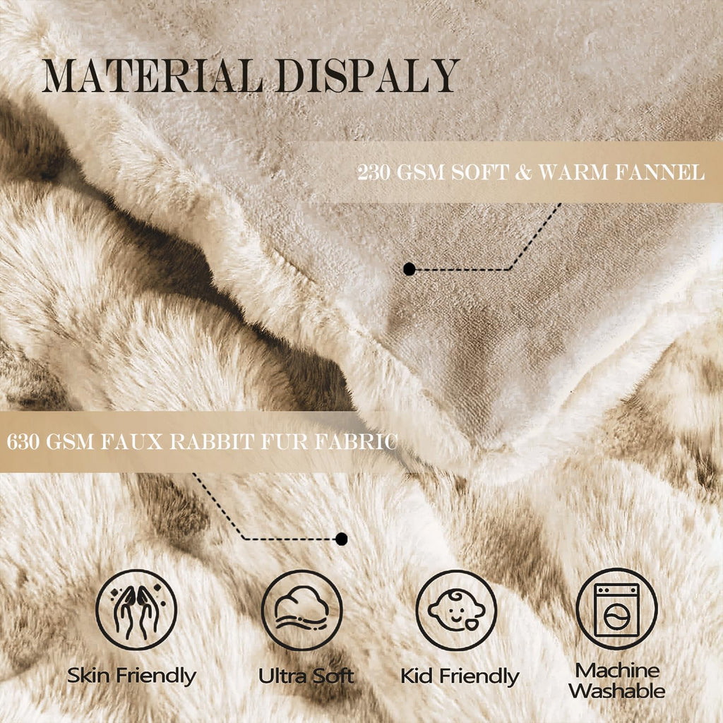 Soft Luxury Faux Fur Bubble Blanket, Thick Warm Cozy Throw Blanket for Couch, Plush Fluffy Blanket for Sofa and