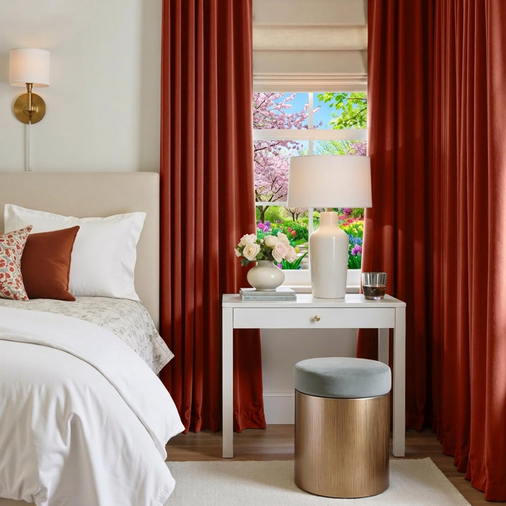 Blackout Rust Red Velvet Curtains Grommet 52×90 Inch 2 Panels