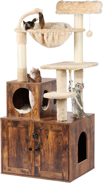 Cat Tree with Litter Box Enclosure, 2-in-1 Cat Tower