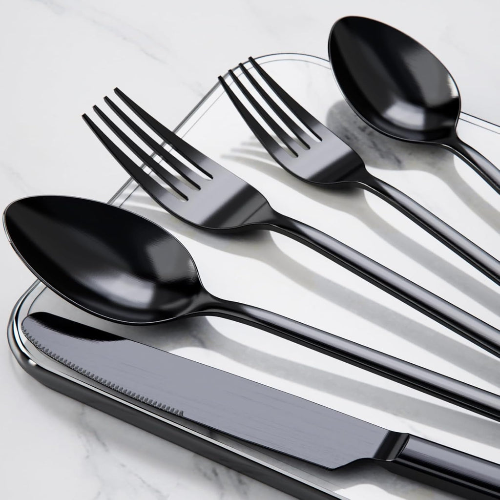 Black Silverware Set, 20-Piece Flatware Set for 4, 18/10 Stainless Steel Cutlery