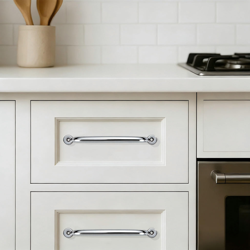 Luxury 1-Pack 100% Solid Brass Cabinet Pulls, 8" Center-to-Hole Pulls in Polished Chrome Finish for Drawers & Doors
