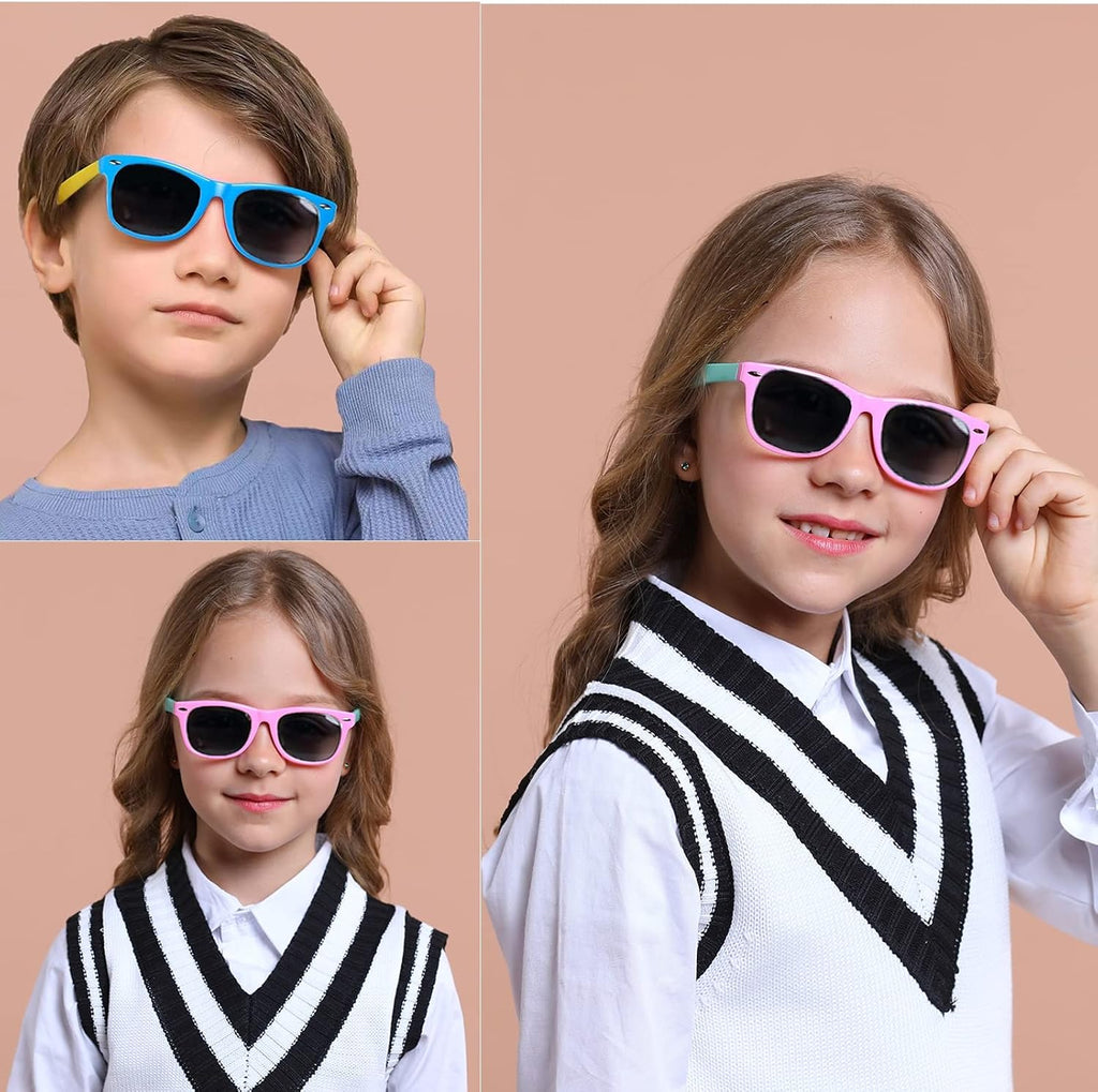Kids Polarized Sunglasses for girls boys 3 Pack, Flexible TPEE Rubber Frame for Children .