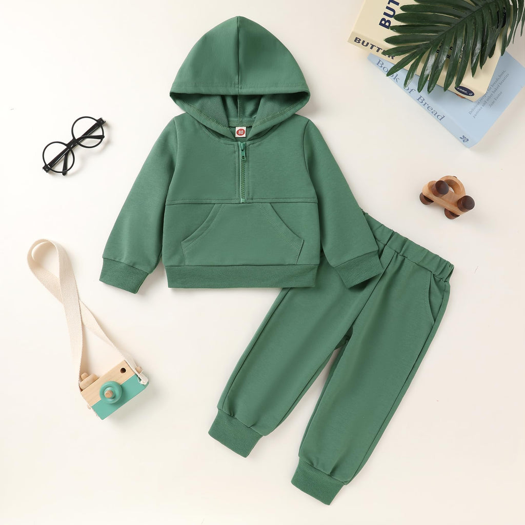 Baby Clothes for Girls Boys Solid Color Half-Zip Sweatshirt and Sweatpants Outfits Set Fall Toddler Sweatsuit (Dark
