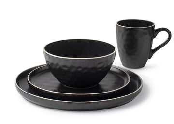 Trudeau Mercrie Reactive Black Dinnerware 16 Piece Set