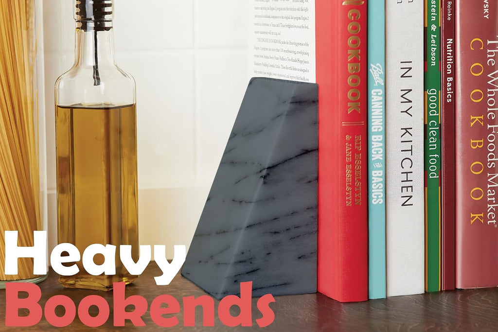 100% Natural Polished Marble Bookends, Grey, Set of 2, Triangular Heavy Bookends