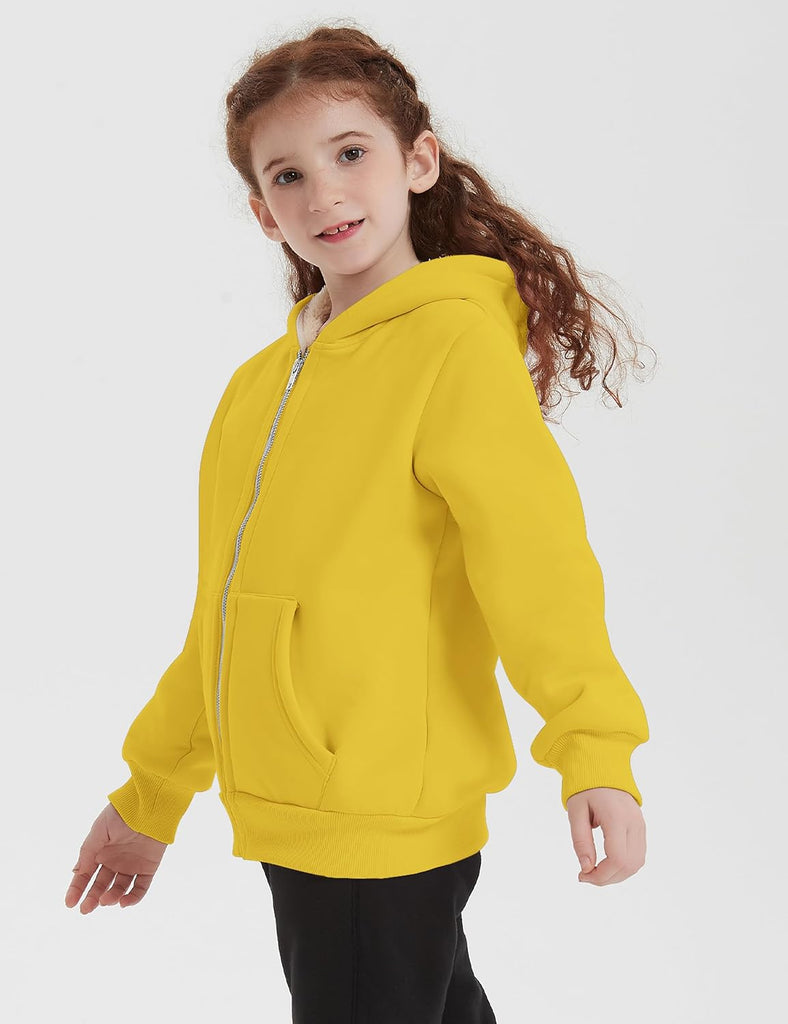 Kids Sherpa Lined Zip Up Hoodie Winter Warm Fleece Jacket