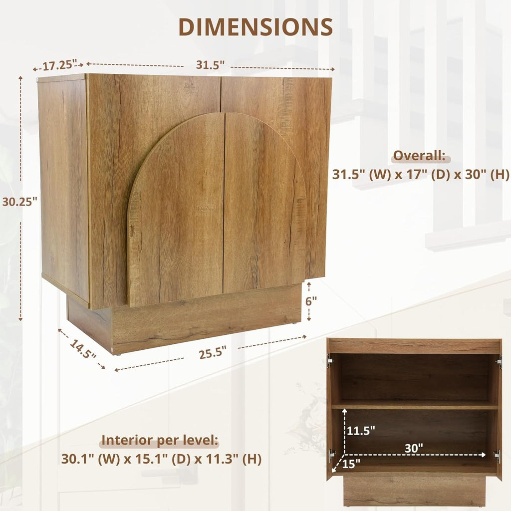 Natural Sideboard Buffet Cabinets with Storage, Modern Coffee Bar Cabinets Credenza with Arched Doors, Farmhouse
