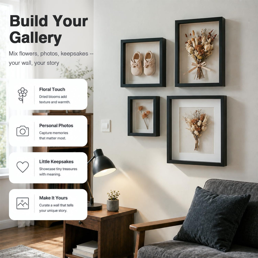11x14 Shadow Box Picture Frame, 4-Pack Linen Back, with Mat, Black