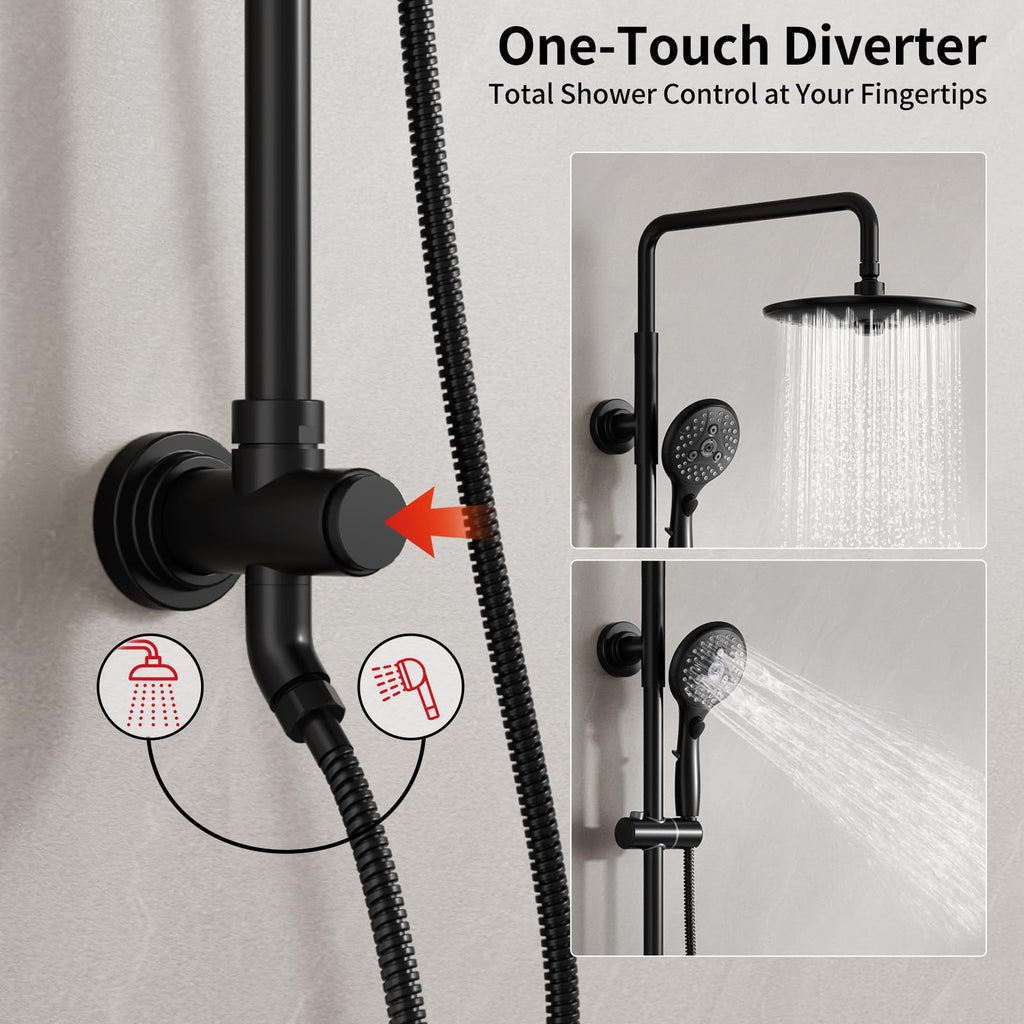 Shower System with 10" Rain Shower Head and Handheld, Black