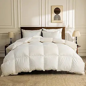 BPC Lightweight Organic Feather Down Comforter Twin, Hotel-Luxury Fluffy Duvet Insert with Cotton Cover and Puffy
