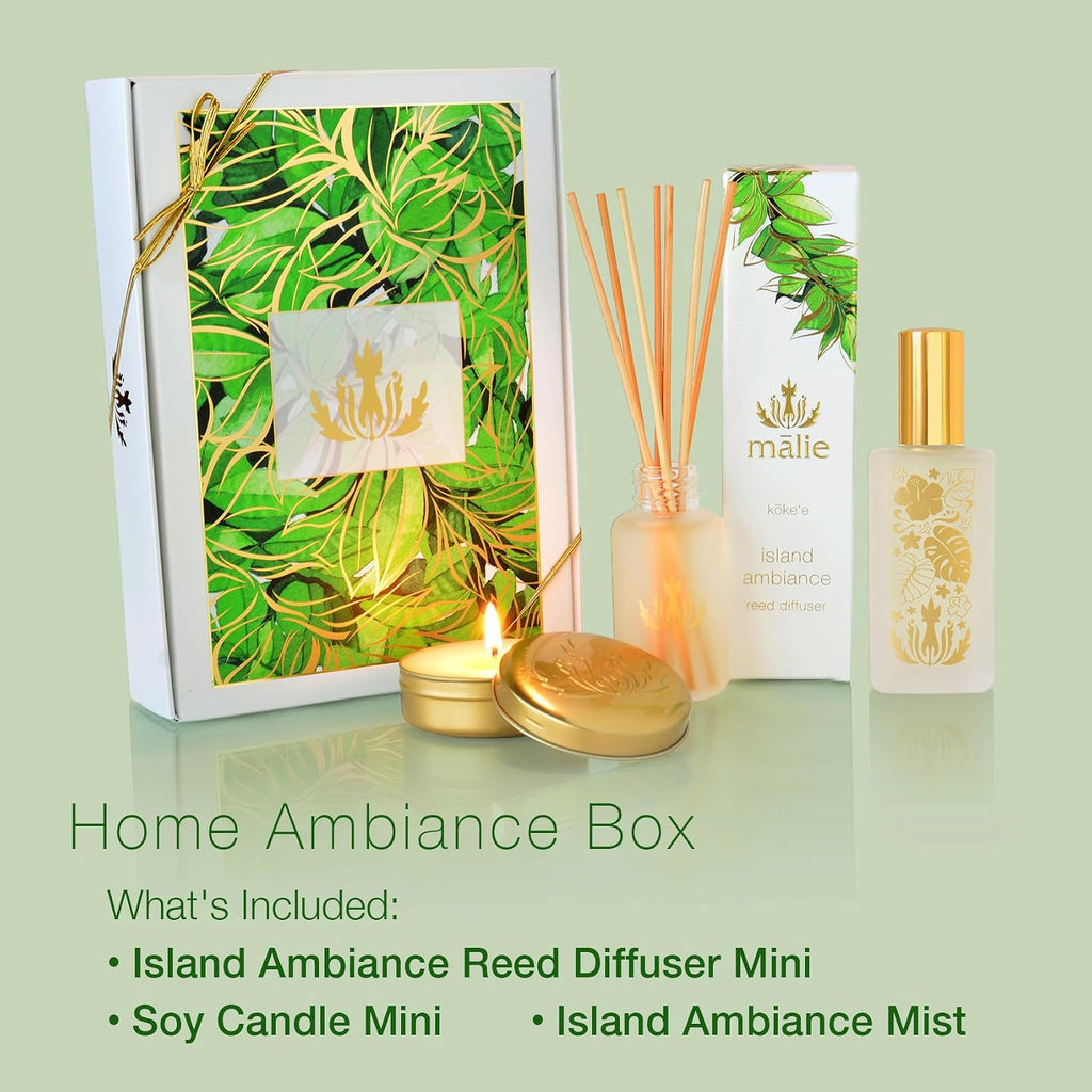 Home Ambiance Gift Box, Koke'e, Hawaiian Aromatherapy Gift Set with Reed Diffuser, Ambiance Mist + Soy Candle
