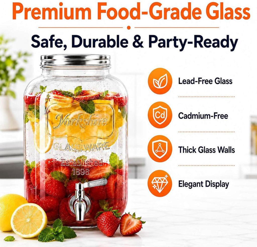 Gallon Glass Drink Dispenser, 2 Pack with Stand for Parties - Set of 2