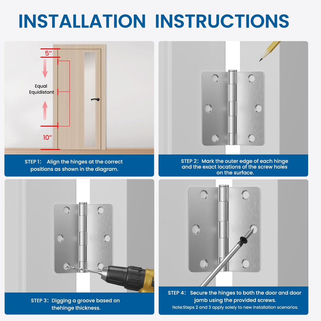 30 Pack Brushed Nickel Door Hinges 3.5 x 3.5 inch Interior Door Hinge with 1/4" Radius 3-1/2 Satin Nickel Door Hinges