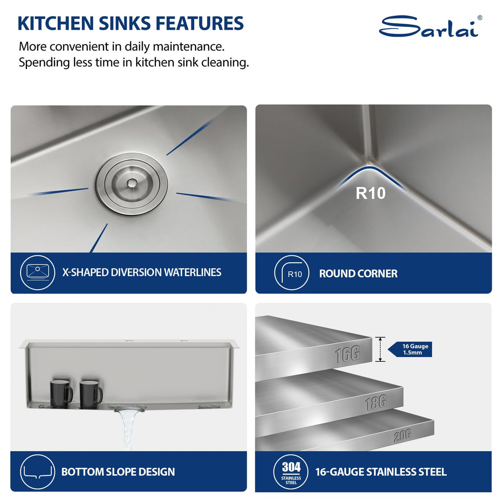 36 Inch Drop Sink - 36x22 Drop Kitchen Sink Ledge Workstation 16 Gauge Stainless Steel Sink Topmount Single Bowl Over