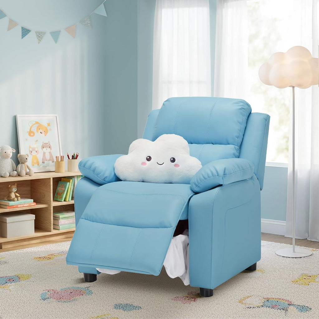 Kids Recliner Chair Storage Arms Reclining Toddler Push Back Sofa Ages 2-8