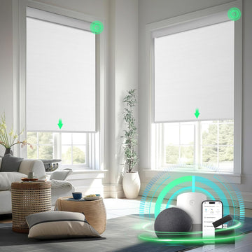 Motorized Blinds with Remote Control, White, | Blackout Automatic Blinds for Windows, Battery Powered Smart Roller