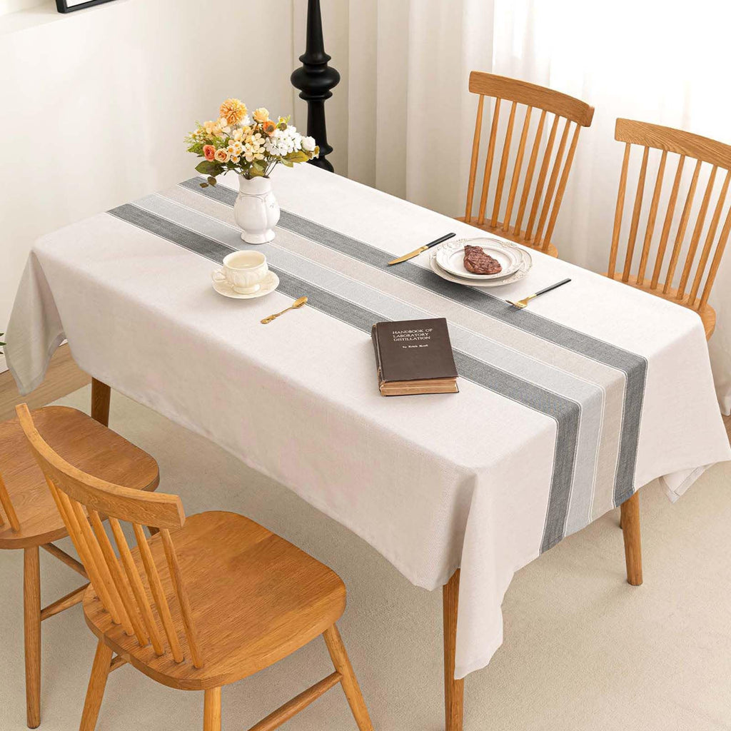 Rectangle Table Cloth Cotton Linen Waterproof Embroidery Tablecloth Rustic Farmhouse Style for Indoor Outdoor Dinning