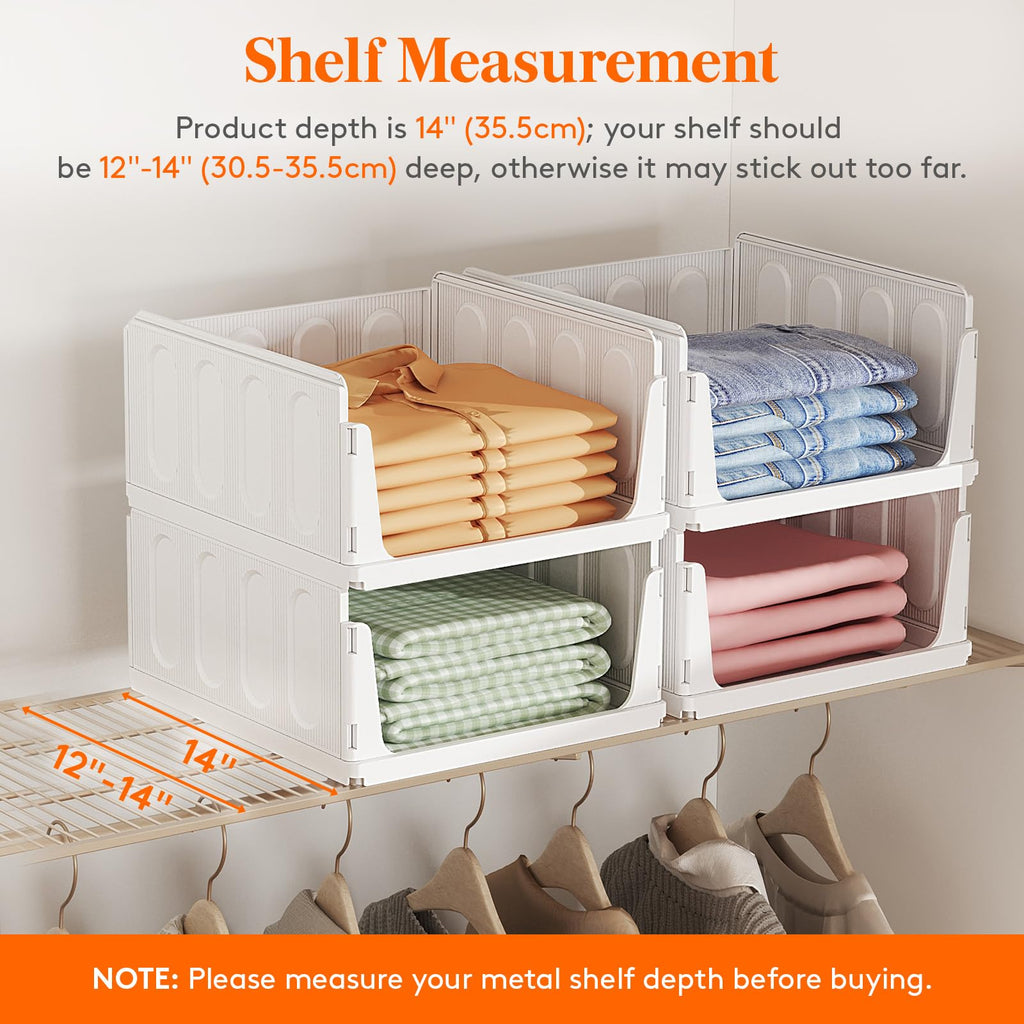 4 Pack Stacking Closet Organizers Shelf for Clothes 14" Depth
