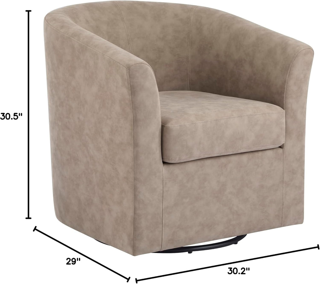 Daymian Faux Leather Swivel Club Chair, Living Room Swivel Barrel Chair with 360-Degree Rotation and Cushion, Modern