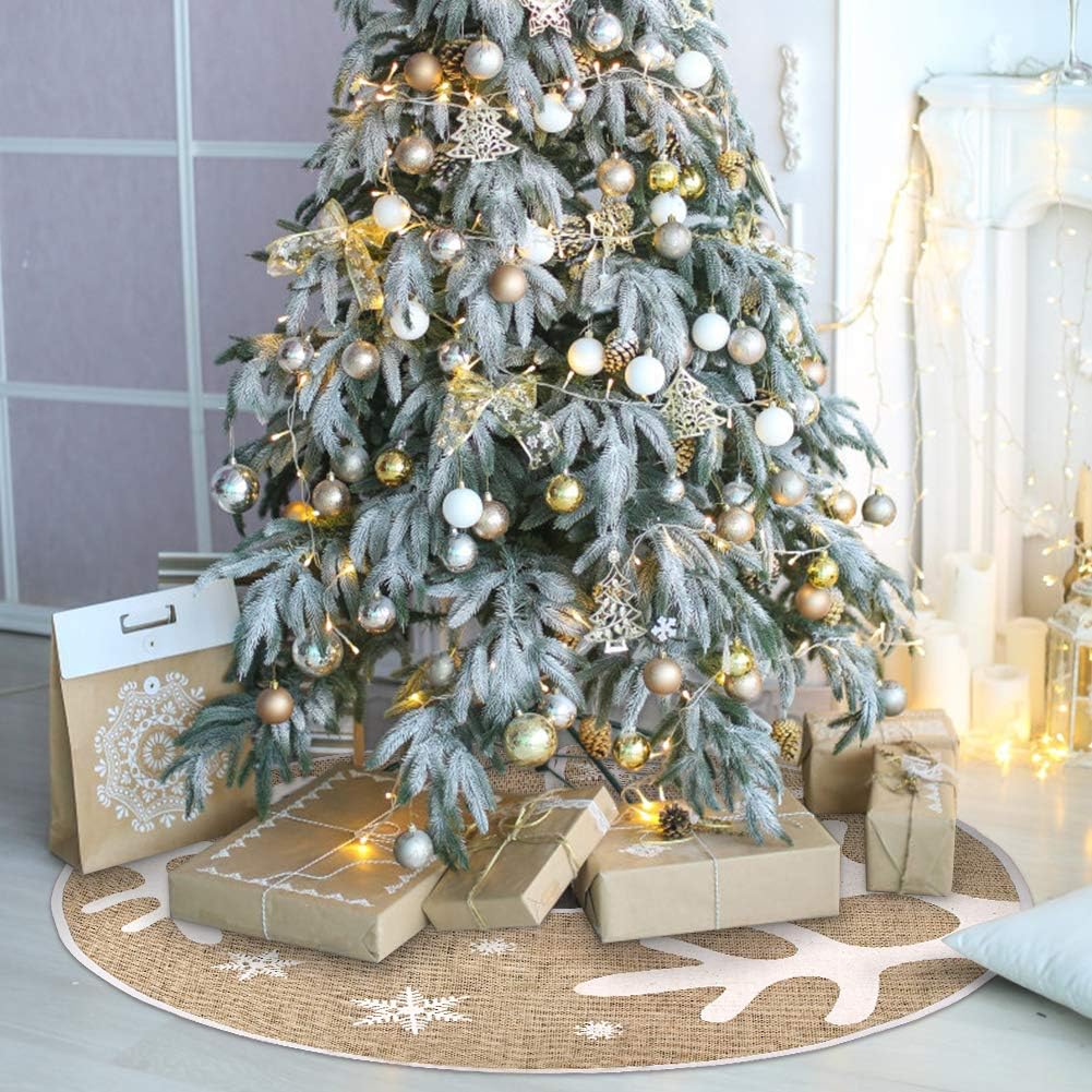 Christmas Tree Skirt, 30 Inches Classic Burlap Tree Skirt Holiday Party Indoor Outdoor Decoration