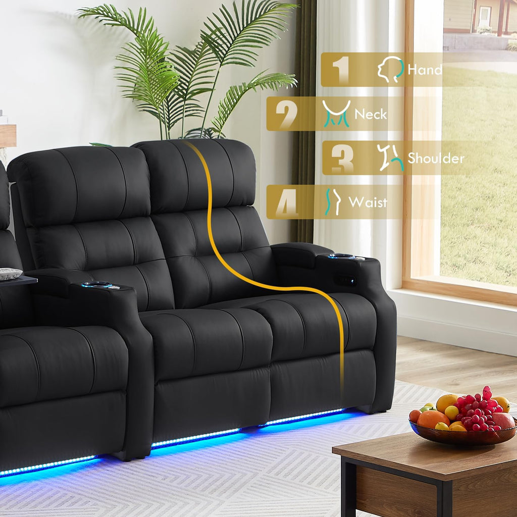 Home Theater Seating, Top Grain Leather Sectional Seats Recliner Chair