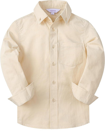 Boys Button Down Shirt Long Sleeve 100% Cotton Casual Dress Shirts
