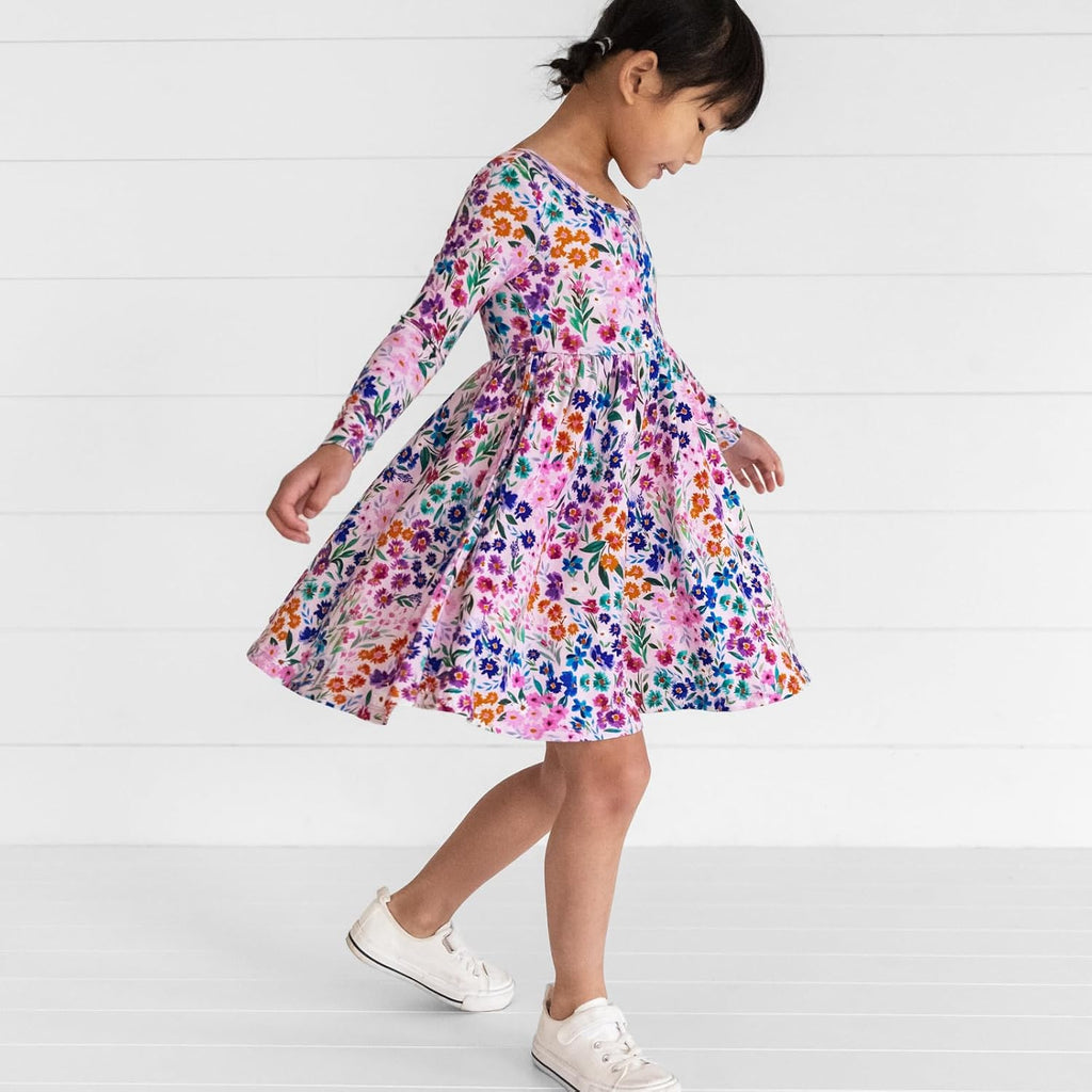 Long Sleeve Twirl Dress for Girls - Viscose from Bamboo Toddler Dresses w/Pockets & Tagless Comfort