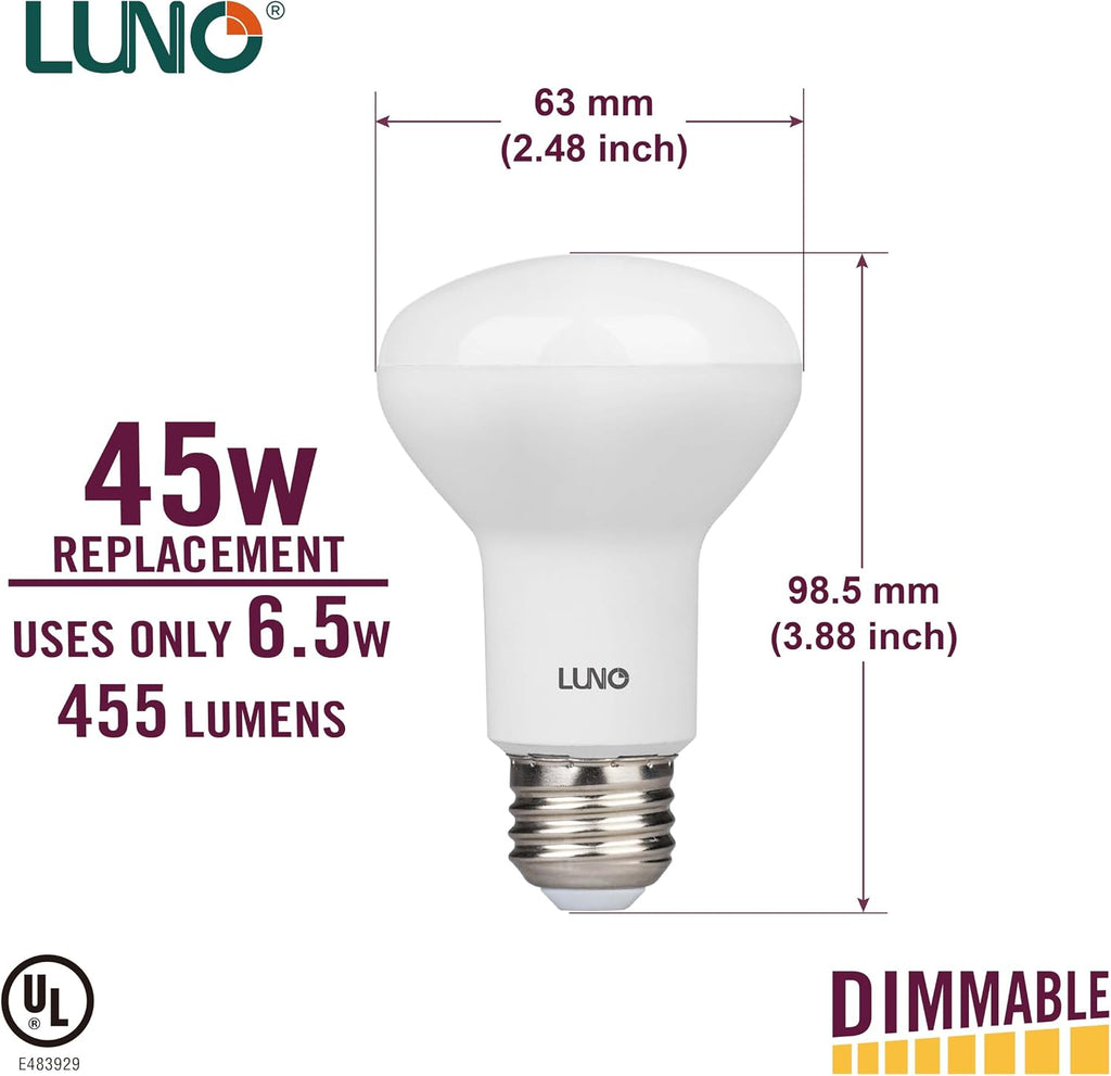 R20 Dimmable LED Bulb, 6.5W (45W Equivalent), 455 Lumens, 4000K (Neutral White), Medium Base (E26), UL Listed (4-Pack)