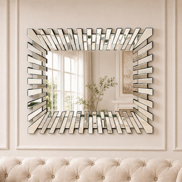 Starburst Wall Mirror, 40" L x 26" W Contemporary Silver Mirror