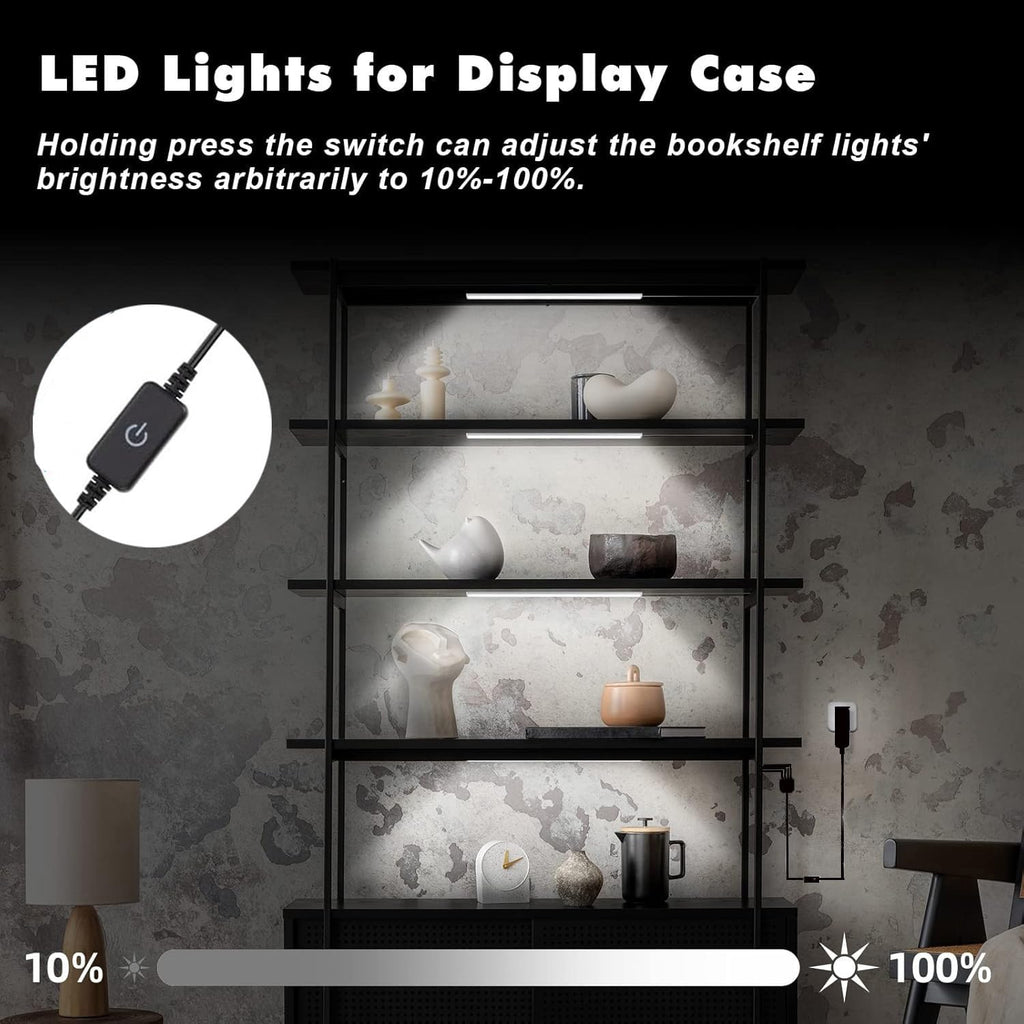 Black Shell Display Case Lights, LED Lights for Display Case with Memory Function, 4x12 Inch Bookshelf Lighting, LED