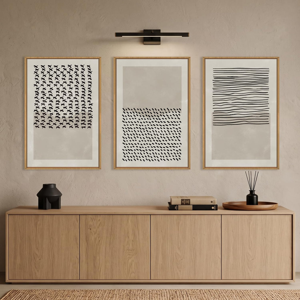 Large Minimalist Line Dot Framed Canvas Wall Art Set-24"x36"x3
