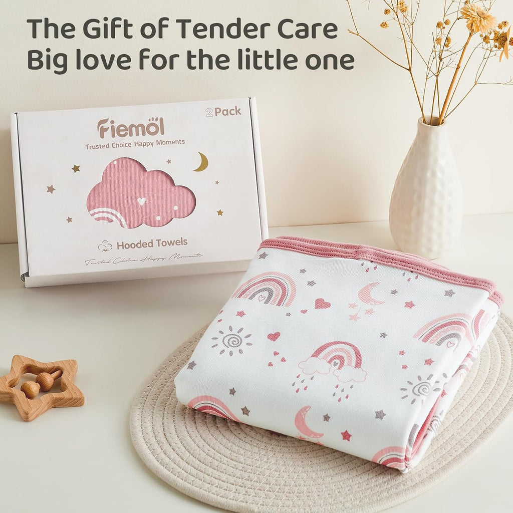 Girl Bath Towels for Newborn, 100% Cotton Hooded Baby Towels for Infant Toddler, 2 Pack Bath Towels with Hood