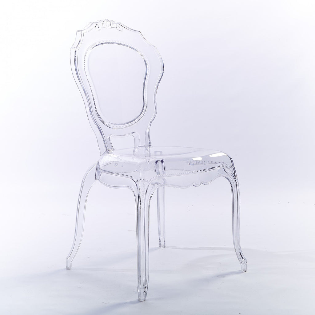 Set of 2 Stackable Ghost Dining Chairs | Clear Transparent Vanity Armless Chair | Louis Belle Style Patio Indoor